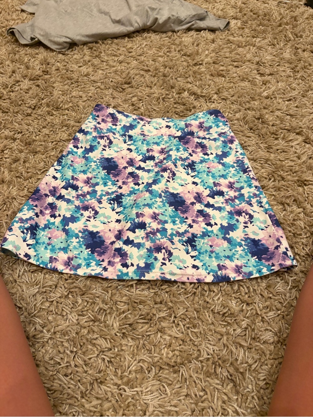 Floral Print A-Line Skort in Aqua and Purple
